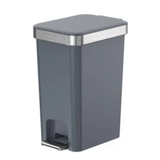 Bathroom Trash Can 10L 2.6 Gallon Slim Metal Step Soft Close Bin Dark Gray