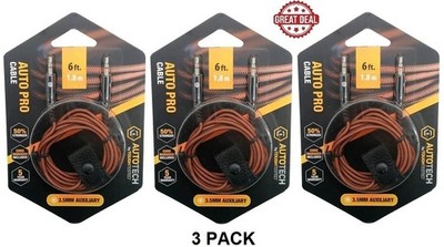 Auxiliary Connector AutoTech 6ft Auto Pro Cables 3.5mm (3 PACK) NEW