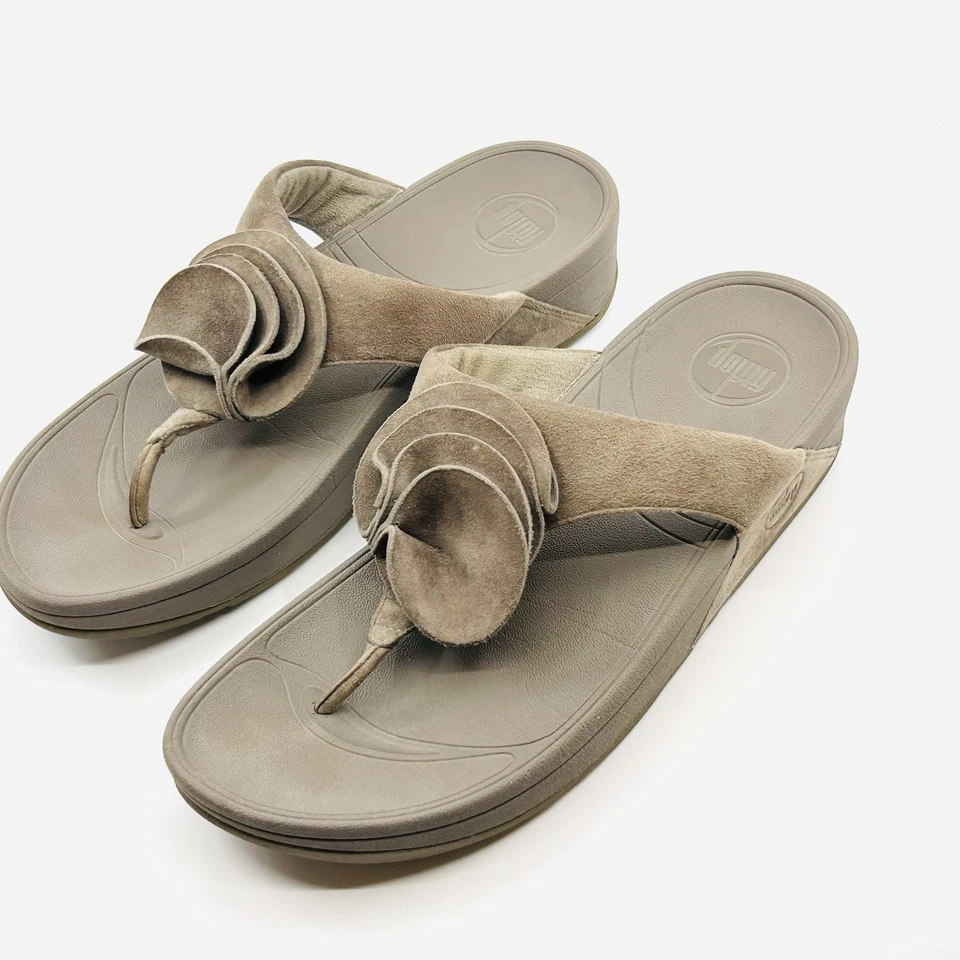 Sandalia Fitflop Beige Gamuza Puntera Mujer Talla 9/41 Playa Verano Comodidad Foto 4 de 4