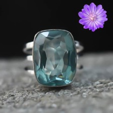 Blue Topaz Gemstone 925 Sterling Silver Handmade Jewelry Ring Gift For Her