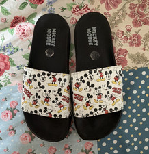 Disney Mickey Mouse Slide Sandals Black/White Cartoon Print Women s US 10