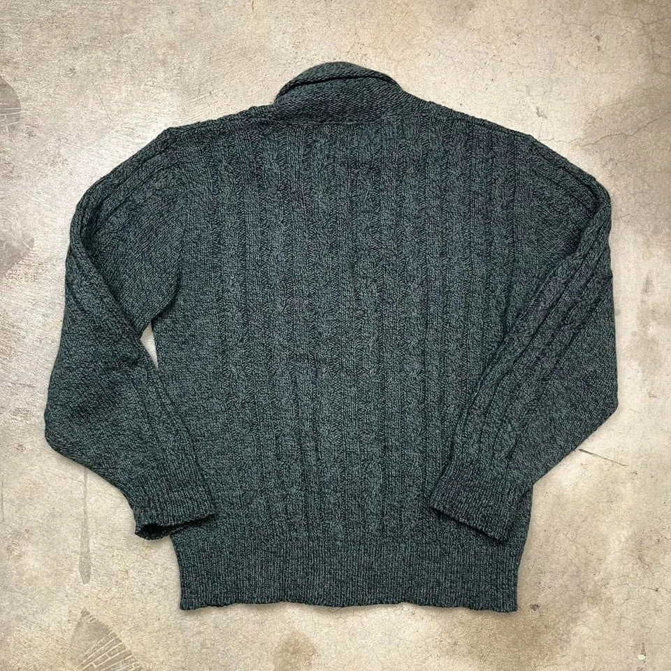 Cárdigan suéter vintage de lana Orvis parche en el codo verde ribete de cuero para hombre grande Foto 4 de 4