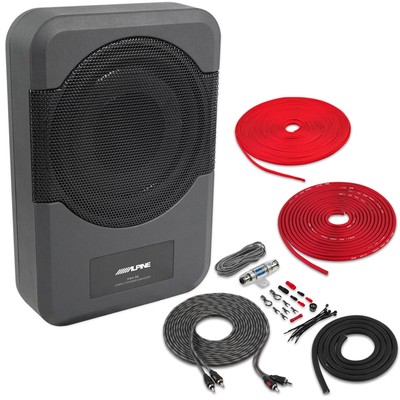 Alpine PWE-S8 | 120 Watt 8'' Amplified Compact Subwoofer w/ Amp Kit