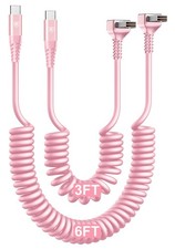 USB A to USB C Cable 90 Degree 3FT  6FT Coiled Type C Car Fast Cord Pink