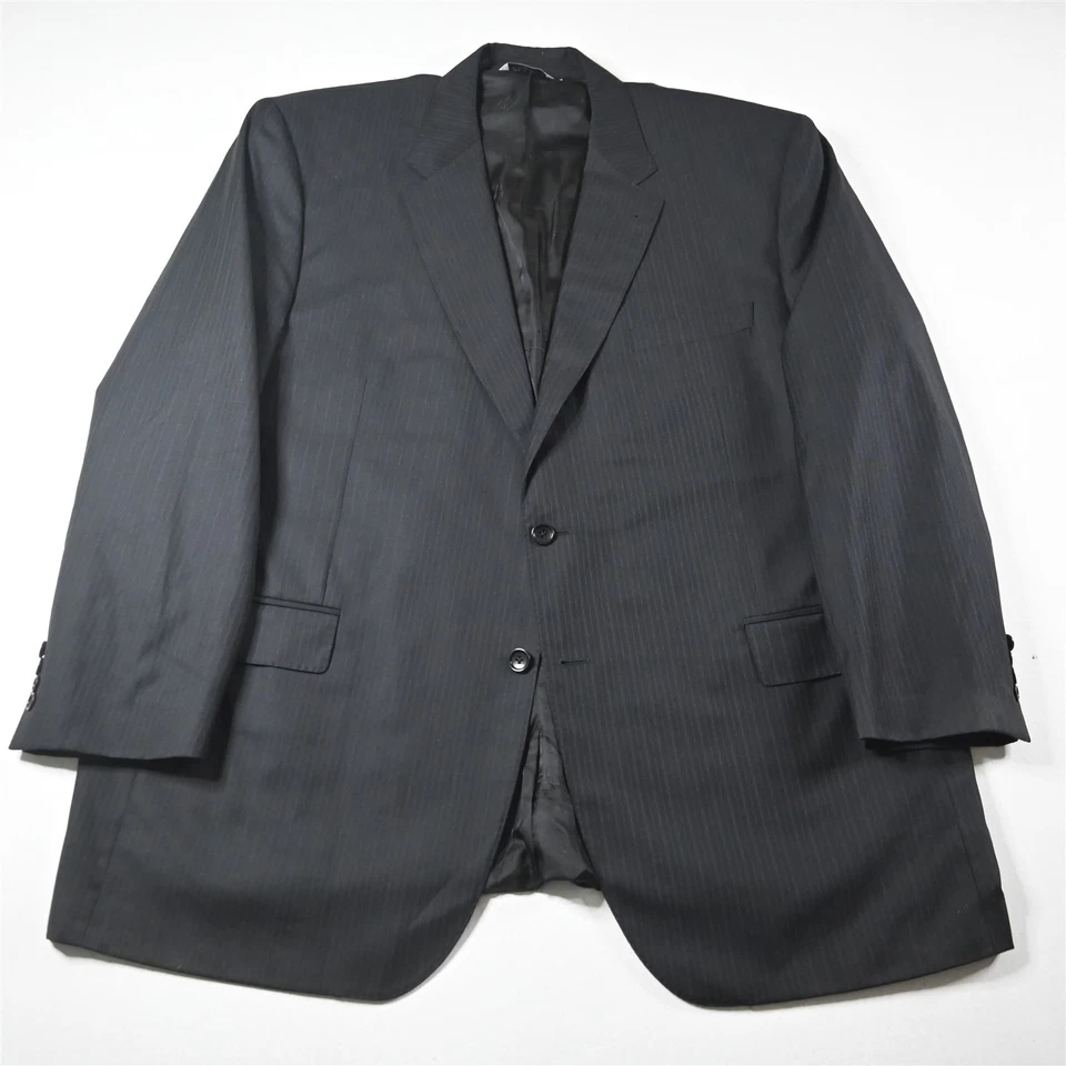 Terno calça jaqueta masculina Jos A Bank 52L 46x30 listrada preta 100% lã feita na Itália - Imagem 2 de 4