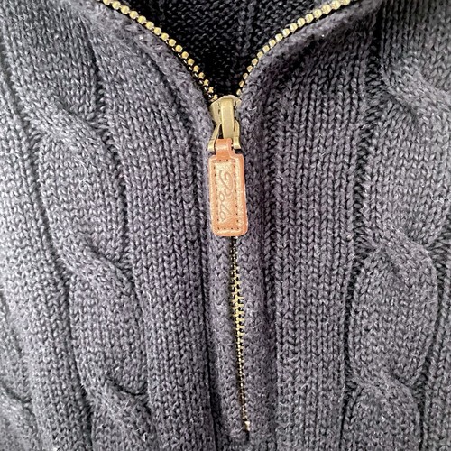 Polo Ralph Lauren Men's Quarter Zipper Cable Knit Cotton Navy Sweater Size Large - Picture 4 of 6