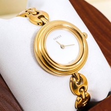 GUCCI 11/12.2 Quartz Chain Bracelet Watch White Gold Tone 26mm Vintage