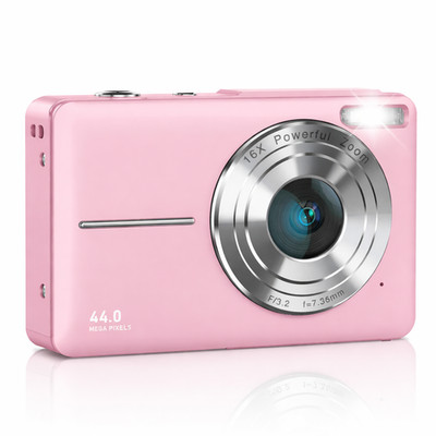 Digital Camera for Kids 44MP 1080P FHD 16X Zoom Compact Camera 32GB Pink