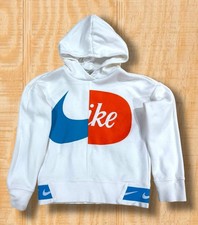 NICE NIKE NSW SPORTSWEAR GIRLS MEDIUM WHITE BLUE ORANGE HOODED SWEATSHIRT