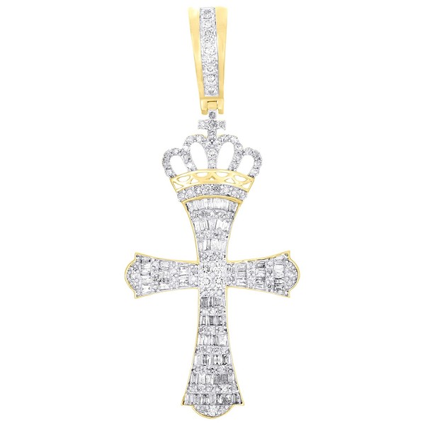 JFL Diamonds 10K Gelbgold Kreuz AnhäNger Charm Herren Baguette Diamant 1 CT-image