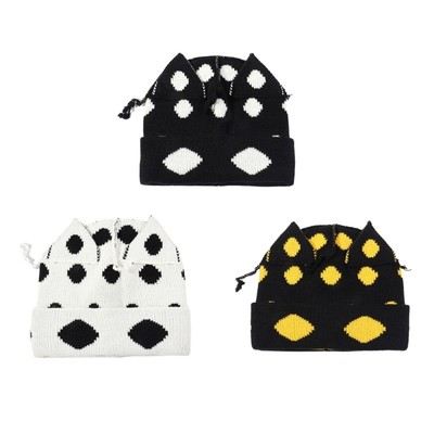 Thick Dot Cat Ear Shape Knit Beanie Ear Protecting Winter Driving Hat for Girls