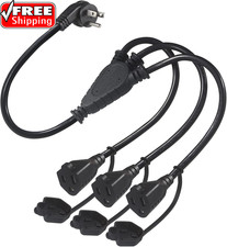 3 Way Power Splitter Cord, Right Angled Type Flat Plug Indoor/Outdoor 1 to 3 Out