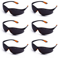 6 x Safety Glasses Black Lenses, Anti-Fog Eye Protection Nose Ears Grips
