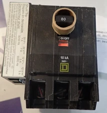 NEW - Square D QOB3805288 3 Pole 80 Amp w/ 24 Volt Shunt Trip Circuit Breaker