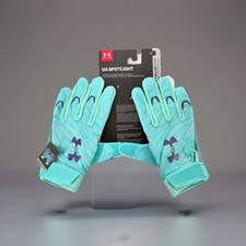 UA UNDER ARMOUR SPOTLIGHT LE ADULT L RECEIVER FOOTBALL GLOVES - NWT Blue Aqua