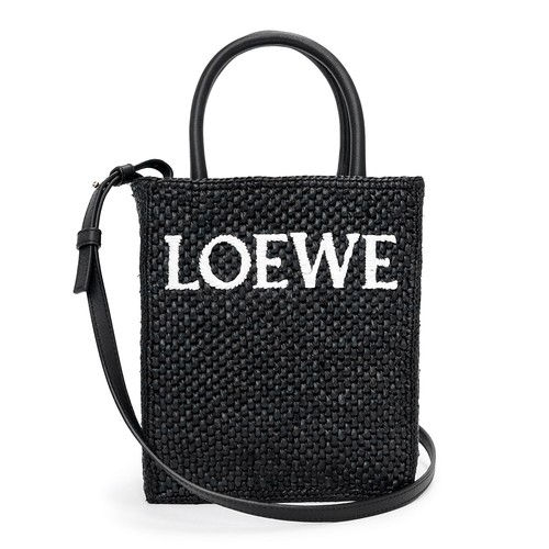 LOEWE A563S30X09 Standard A5 tote Raffia & Leather, Black & White Handbag