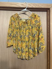Vera Wang Princess  Sheer Mustard Yellow 3/4 Sleeve Womens Sz M