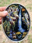 VTG 1989 GLASSMASTERS Louis C Tiffany Stained Glass Oval Suncatcher Waterfall