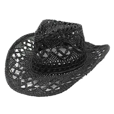 Black Western Cowboy Cowgirl Straw Hat Sun Summer Beach Party Rodeo, Womens Mens