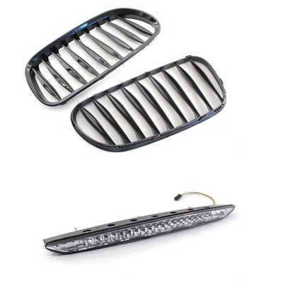 Glossing Black Front Grille + Third Brake Stop Light White Fit BMW Z4 E85 03-08