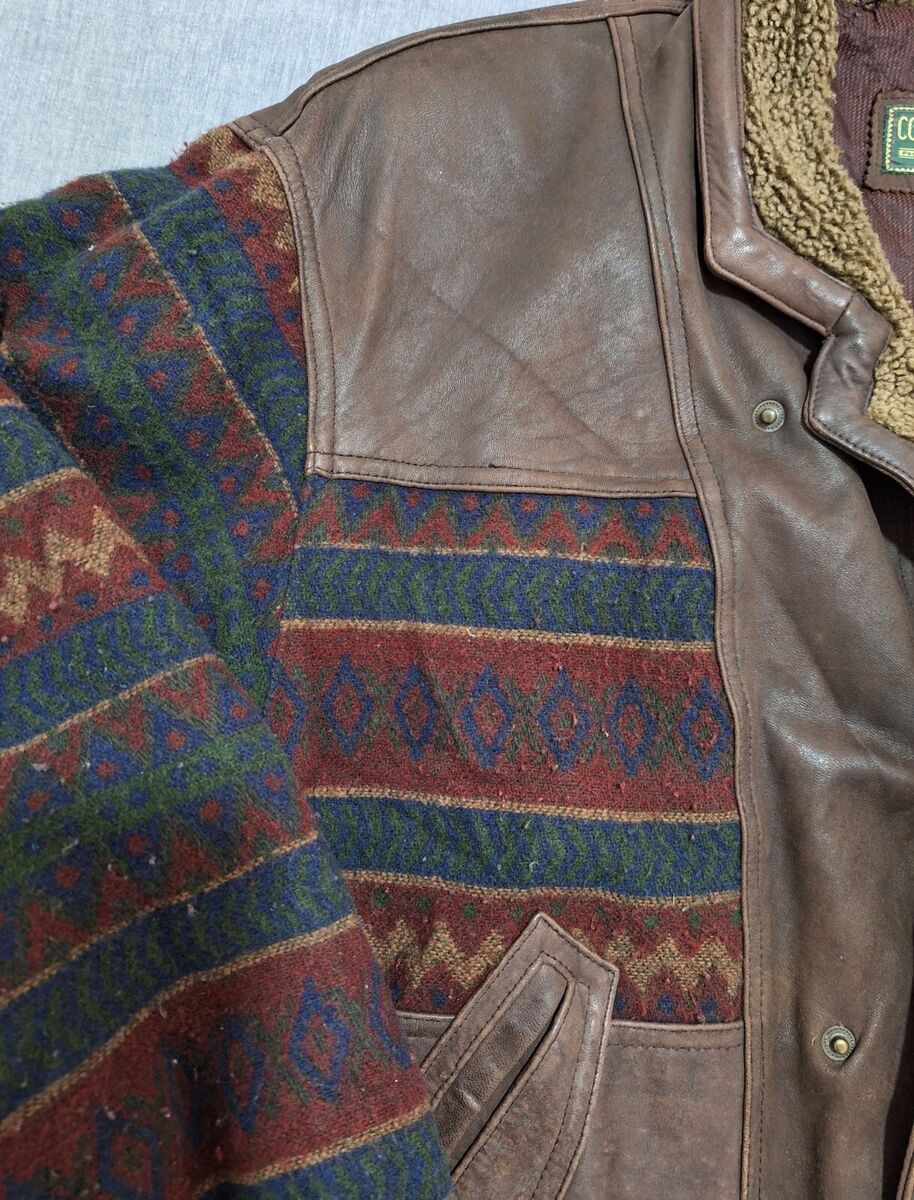 Vintage Aztec leather Bomber jacket Navajo style 90s Conte Vintage Aztec leather Bomber jacket Navajo style 90s Conte