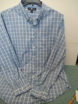 (AA) Mens Chase Edwards XXL Button Down Blue White Plaid Dress Shirt 