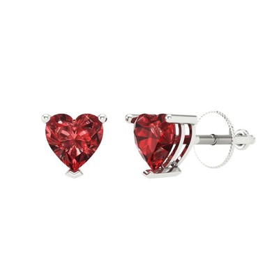 Garnet Stud Earrings for Women, Solid Gold Screw back (1 cttw, 5mm, Heart-Cut)