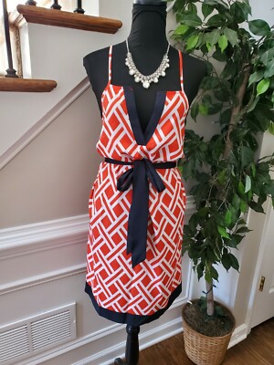 Mud Pie Women's White & Red Polyester Sleeveless Strappy Knee Length Dress L