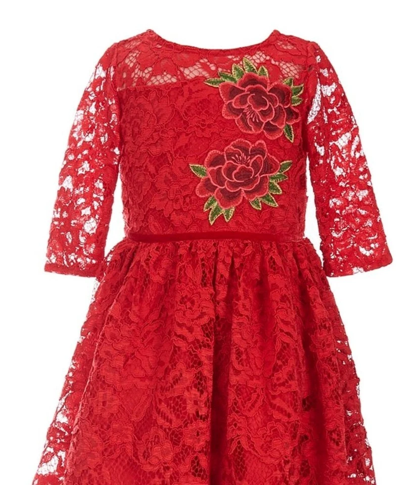 Laura Ashley Little Girl's Pretty In Red Lace & Roses Fanciful Dress-Size-6 - Image 2 of 4