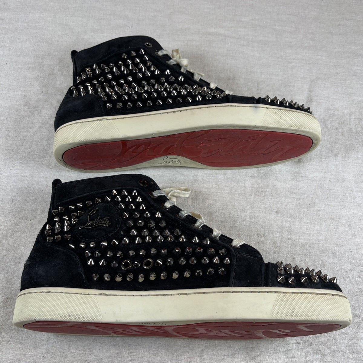 Christian Louboutin Black Leather Silver Stud Spike Hi Top