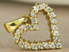 1.20CT Round Cut Cubic Zirconia Heart Chain Pendant 18" 925 Silver Gold Plated