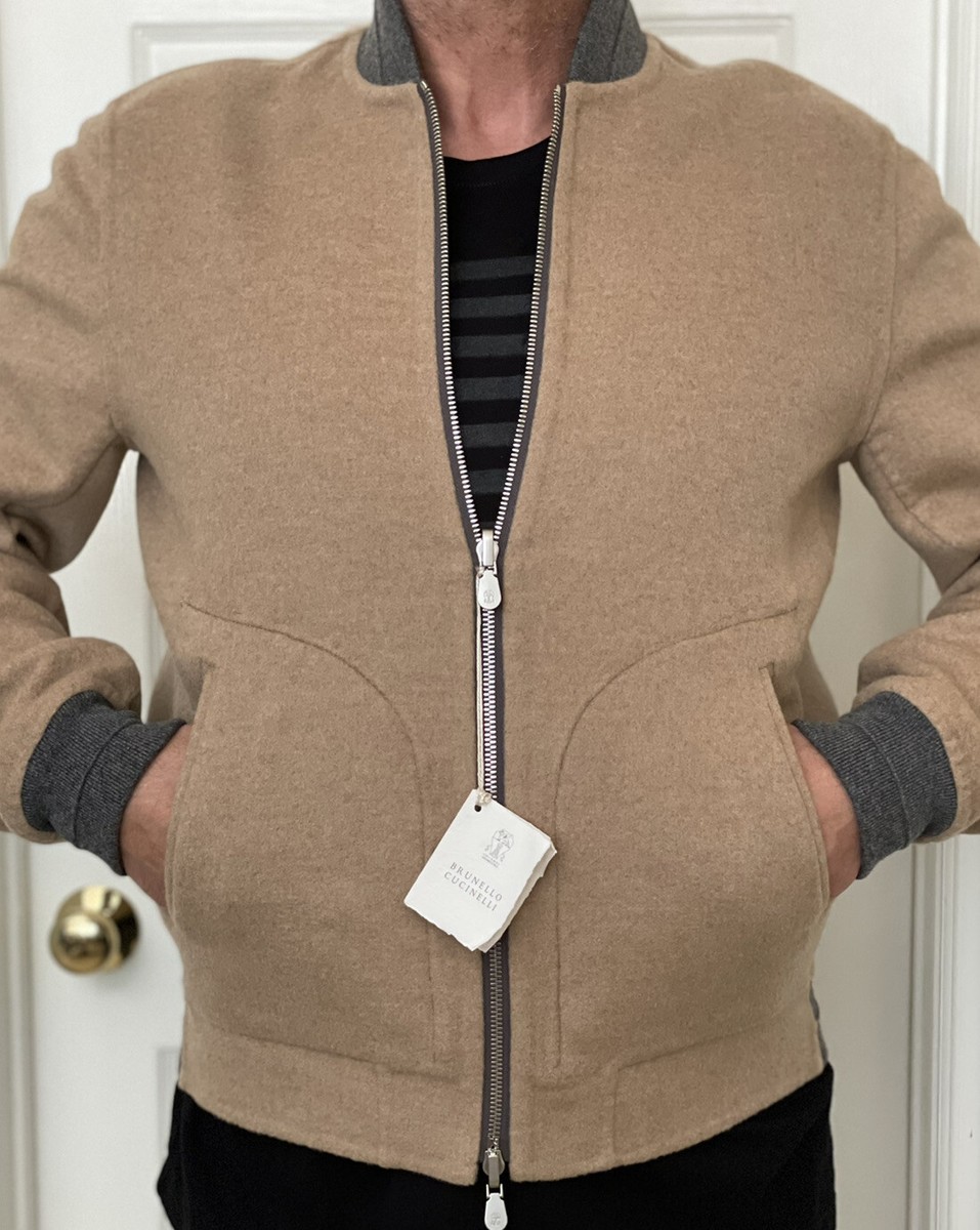ジャケット BRUNELLO CUCINELLI Double cashmere and wool cloth bomber jac Authentic New $6995 Brunello Cucinelli Mens Cashmere