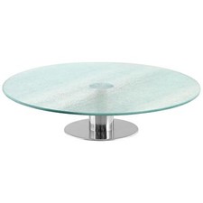 Large Glass Cake Stand Rotating Plate Round Display Tray Stainless Steel 30cm