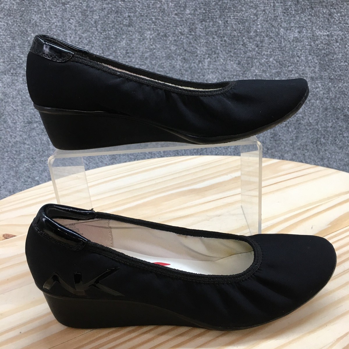 Anne Klein Sport Shoes Womens M Dax Wedge Pumps Black Slip On Casual  Round Toe