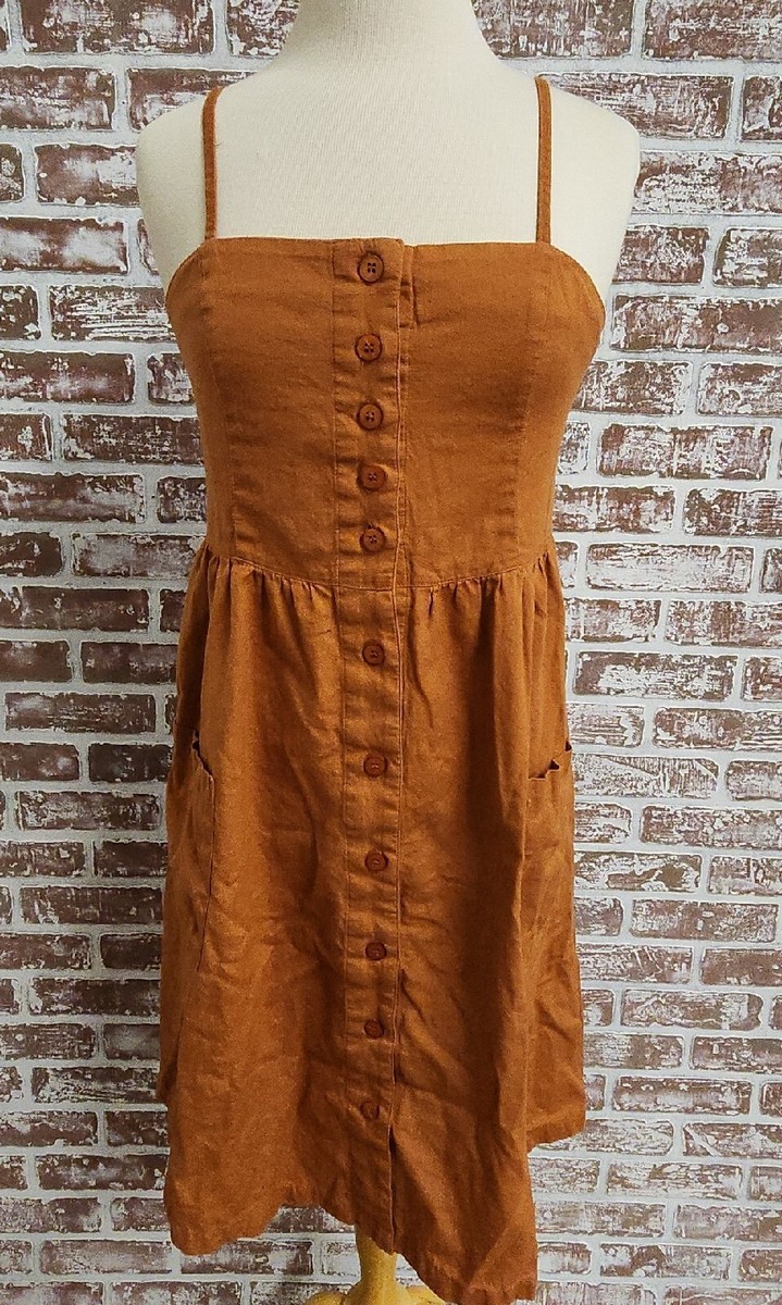 Attic Salt Rust Sz Large Summer Dress Cotton Flax C20 - Main Image