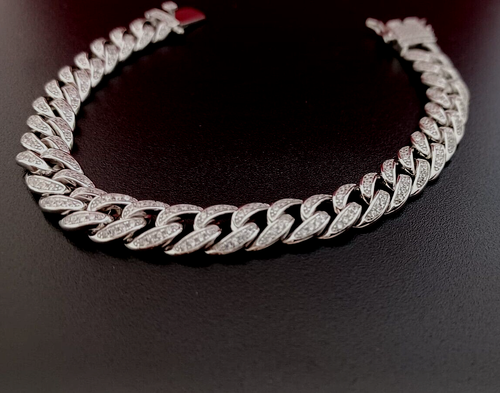 SILVEGO Bracciale Donna In Argento 925 Con Zirconi – Maglia Larga 8 Mm, Rodiato, Lunghezza 19,5 Cm