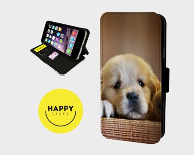 SÜSSE MOLLIGE WELPE HUND - Kunstleder Klapp Handy Hülle Cover - iPhone/Samsung