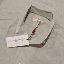Luciano Barbera NWT Casual Button Down Shirt Size M in Tannish Green 100 Linen