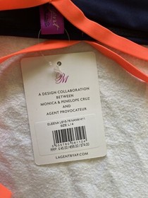 L'Agent Agent Provocateur Eleena Strappy Bikini Bottom Navy Orange NWT Size L