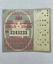 1965 1966 Pennsylvania Inspection Sticker Pa VTG UNISSUED Passenger Car -Dodge