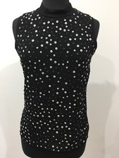 New French Connection Sequin Bead Vintage Retro Look Black Evening Top Sz XS 8