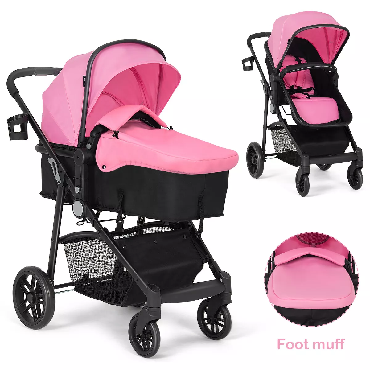 Costway 2 in1 foldable baby stroller kids travel newborn infant buggy pushchair black top