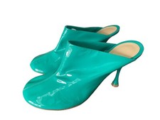 BOTTEGA VENETA 673780 Turquoise Blue Patent Leather Mule Heel Shoes 39