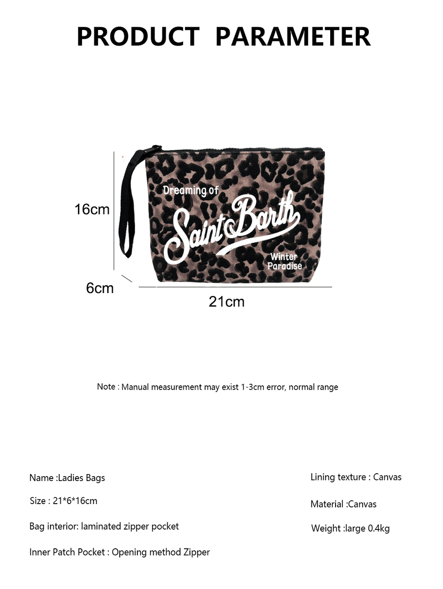 Borsa Estiva Mare Saint Barth Leopardata Con Nappe, Fatta A Mano 38x20x33 Cm
