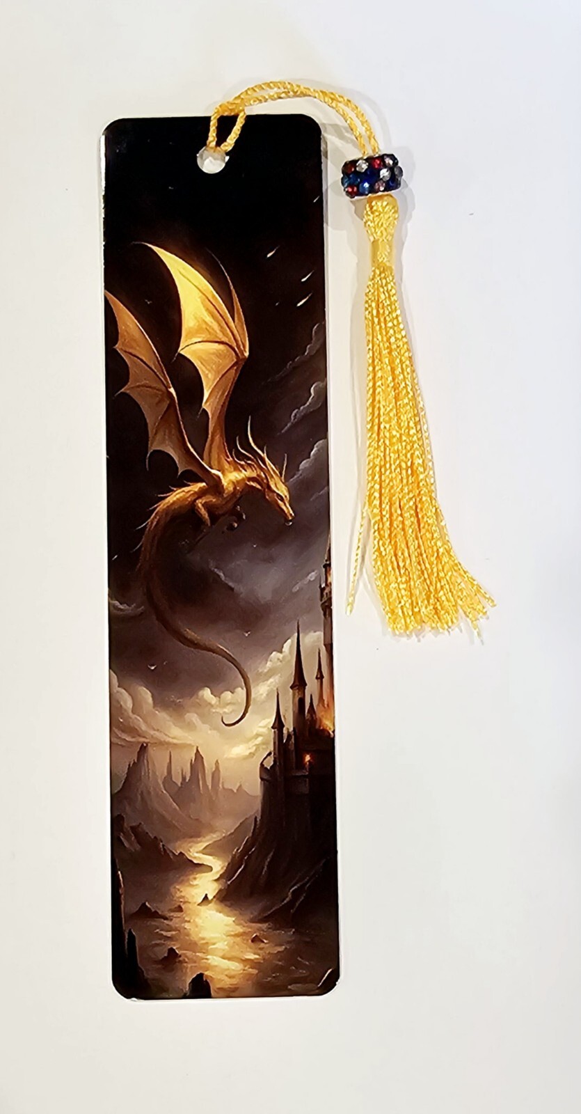 Fourth Wing Violet's Golden Dragon Andarna Aluminum Metal Bookmark with Bead