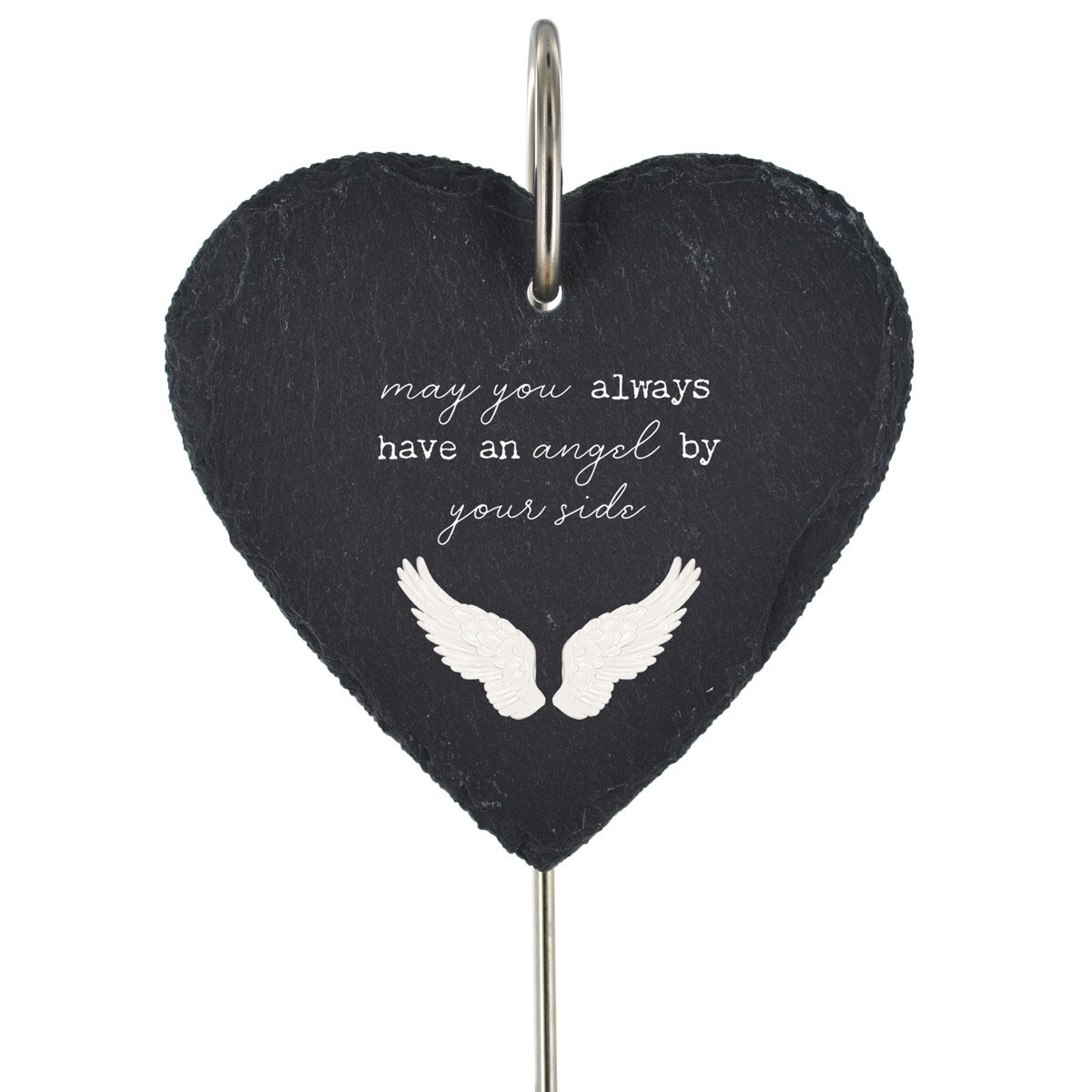 Angel Wings Grave Stick Marker Plaque Ornament Memorial Slate Heart Graveside