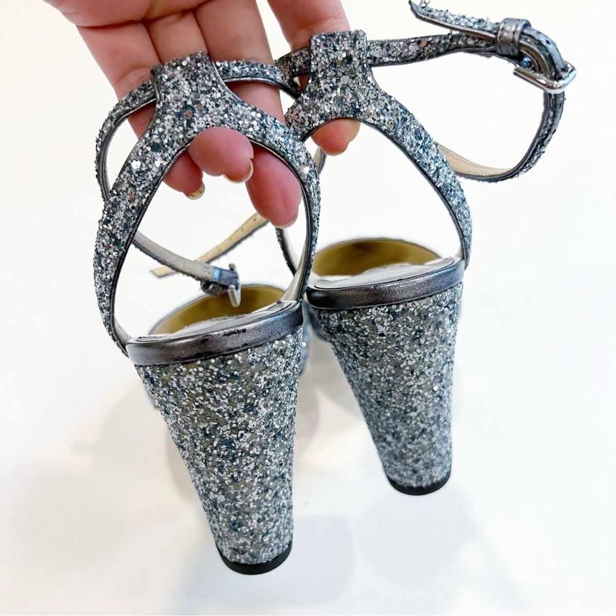 Jimmy Choo Micky 85 Coarse Glitter Ankle Block Heel Pumps Jimmy Choo Micky 85 Coarse Glitter Ankle Block Heel Pumps