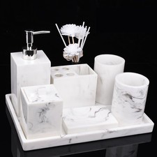 Buric Resin Vintage Marble Bathroom Accessories Sets Luxury 6-Piece Bathroom