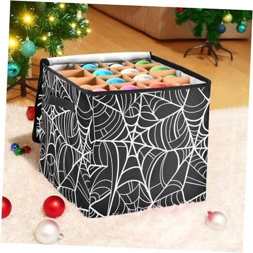Spider's Web Christmas Ornament Storage Box with Zipper and Adjustable