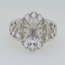 925 Sterling Silver 14x10mm Oval Semi Mount Ring Floral Sunburst Gallery Ring